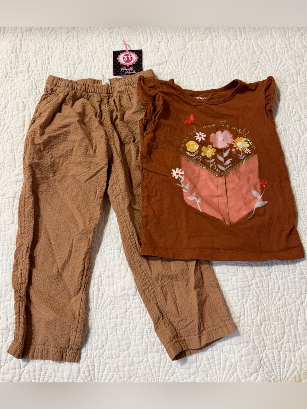 Carter's Girls Brown Floral Pocket Two-Piece Pajama Set